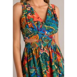 Dress Forum Tropical Floral Cutout Maxi Dress Tie Back Smocked Waist Size L